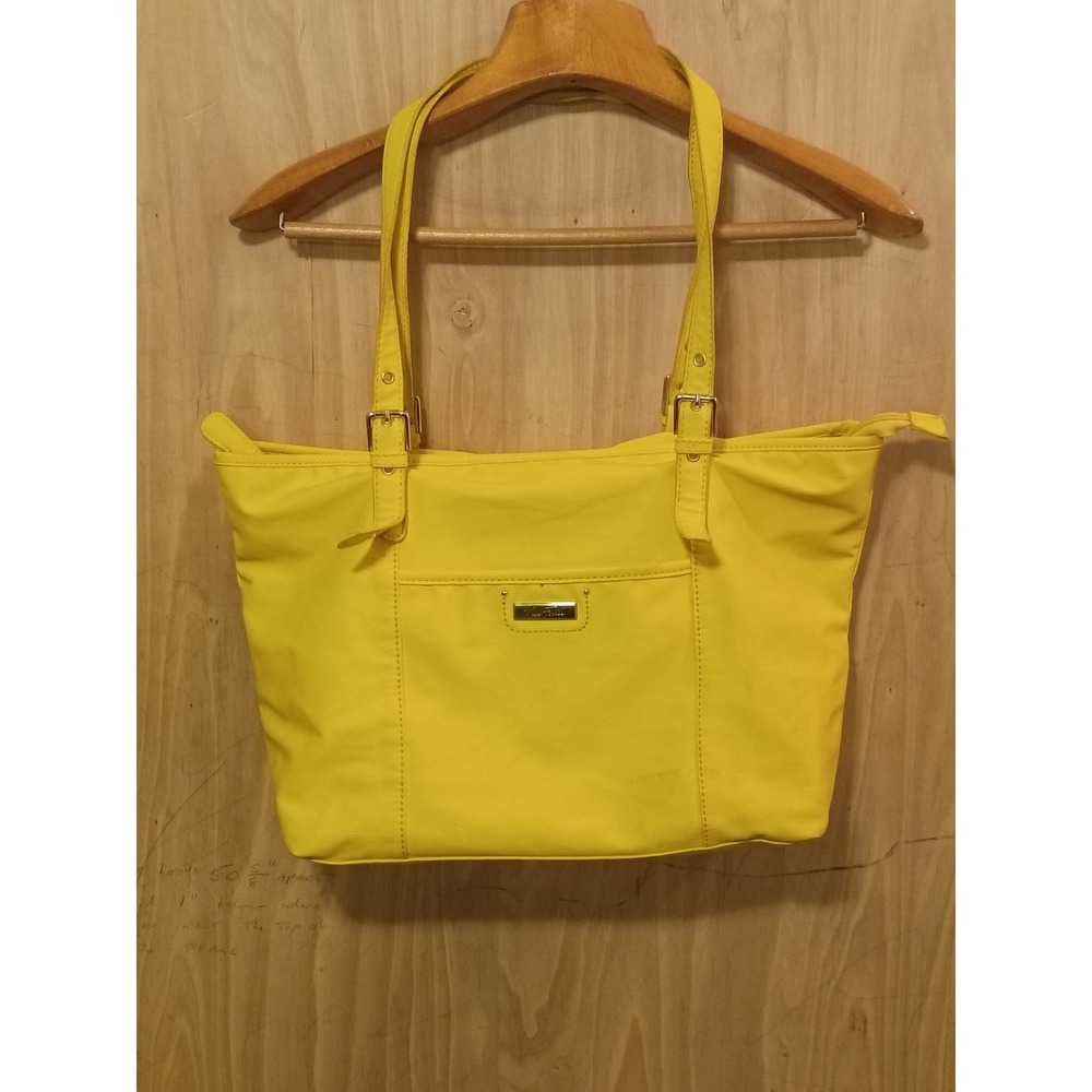Marc Fisher Yellow Faux Leather Tote Bag Silver Hardware Zip Top Shoulder Bag
